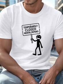 Camiseta de poliéster para hombre - Casual, transpirable, de manga corta para verano, con estampado geométrico y gráfico humorístico de "Temporalmente Cerrado" para adultos. - Negro - Ver 8