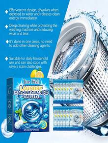 Washing Machine Cleaning Effervescent Tablets, Deep Cleaning Formula, Compatible With Top Load And Front Load Washing Machines, Removes Odors, Limescale, Water Stains, Soap Scum And Lint, Leaves Fresh Fragrance, Suitable For High Efficiency Washing Machines, Convenient To Use, Essential For Laundry, Economical And Affordable, Highly Recommended By Landlords, Fresh Lemon Scent, Monthly Maintenance - Multicolor - View 3