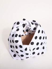 夏季清新黑白對比波點帆布手提包，極簡風托特包，時尚通勤購物手提包 - 白色 - 查看 9