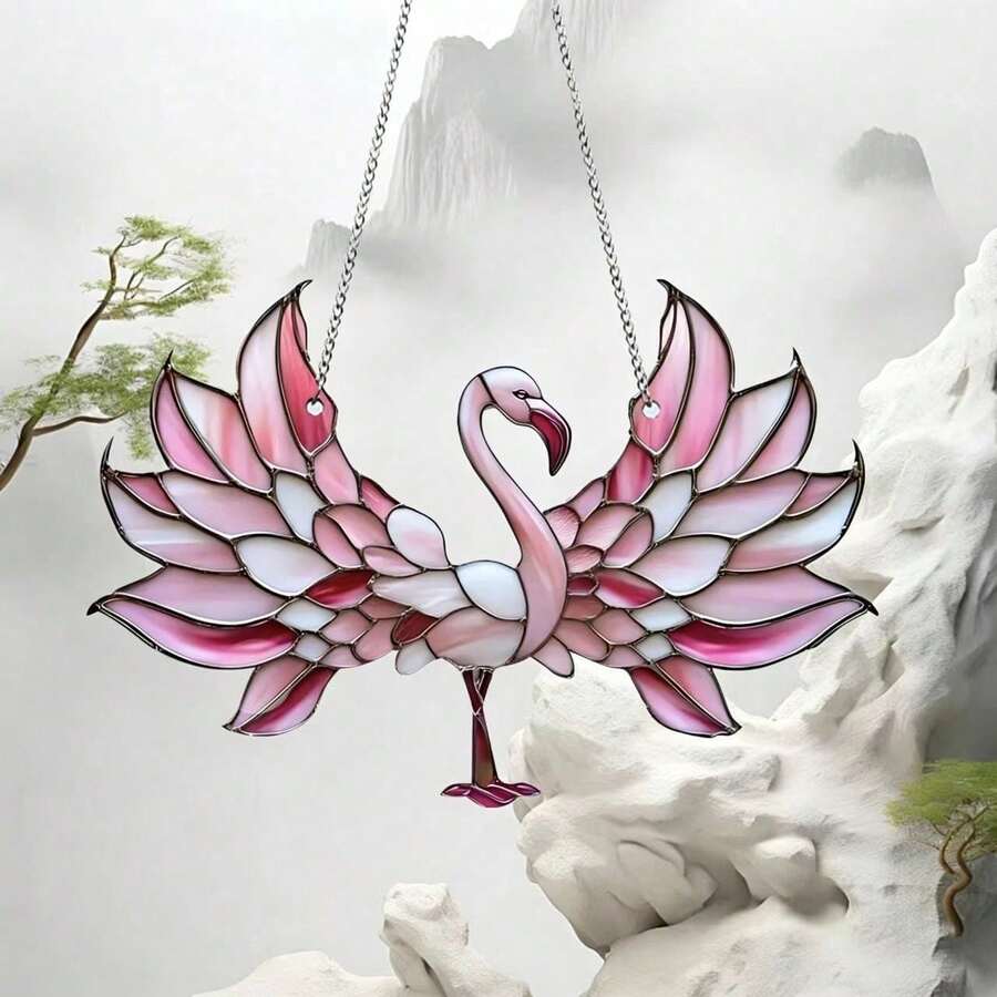 Kreatives neues Flamingo Acryl Hängeornament für Tür, Fenster, Hintergrundwand, dekorative Hängeplakette - Verschiedenfarbig - Übersicht 1