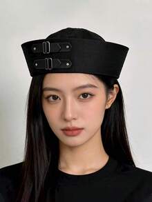 1件女款Y2K黑色皮革扣環水手帽，鏈條裝飾，百搭甜美船長帽，禮物，萬聖節Cosplay，海灘拍照用 - 彩色 - 查看 5