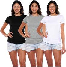 Alfani Playera Manga Corta para Mujer 3Pack, Cuello Redondo, 100% Algodon - Negro - Ver 1