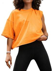 Camisetas Cortas de Manga Corta para Mujer, Estilo Casual, Básicas, de Algodón, para Yoga, Running y Deportes - Verde militar - Ver 9