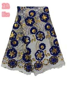 Tissu de dentelle soluble dans l'eau à paillettes vert africain français 2026 violet de haute qualité, matériau de dentelle en maille convenant pour les fêtes nigérianes, mariages, Noël, tissu 1 yard/5 yards bleu - A - Voir 2