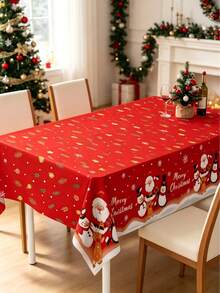 1pc Christmas Tablecloth, Snowman Merry Christmas Tablecloth, Santa Claus, Penguin Design, 220*130cm Disposable PE Tablecloth, Christmas Party Supplies, Christmas Decoration, Christmas Decor, Noel Decoration, Navidad Decoration, Christmas Home Decor, Christmas Gift, Christmas Kitchen Supplies, Dining Table Decoration, Winter Decoration, Christmas Party Gift, Family Gathering Supplies, Holiday Accessories - Multicolor - View 8