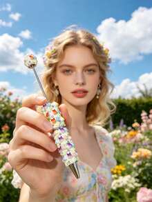 1/3/5/10/20pcs Multi-Color Flower & Mushroom Series Ballpoint Pens With Black Ink, Smooth Writing, Full Rhinestone Cover, Creative DIY Beaded Jewelry Pens, School Office Study Supplies Gift - Multicolor - View 5