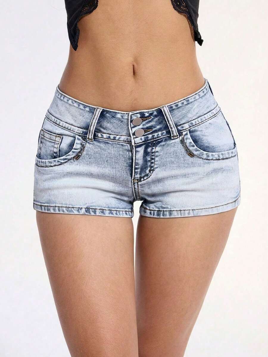 Shorts de mezclilla de cintura baja estilo urbano Unity - Azul 2 - Ver 1