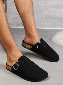 Men's Slip-On House Shoes, Non-Slip Sole, Minimalist Modern Design Suitable For Home And Office - Black Fleece Lining - View 4