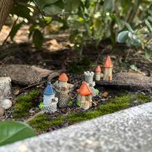 6pcs/Set, Creative European Vintage Miniature Castle House Model Decor, Collectible Architecture And Accessories, Suitable For Home Decor, Micro Landscape Gardening, Courtyard Bonsai Moss Decoration, Terrarium Decoration, As Small Gifts, Suitable For Christmas, Thanksgiving, New Year (Random Assortment) - A - View 6