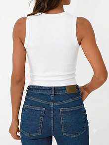 3pcs/Set Women's Ribbed Crew Neck Backless Slim Fit Casual Outing Tops, Summer Fitness Sports Tops - Multicolor - View 3