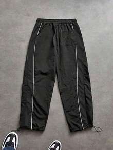 Men's Autumn Outdoor Casual Sports Minimalist Short Sleeve Top And Long Pants Set, Fashionable Daily Wear - Black - View 5
