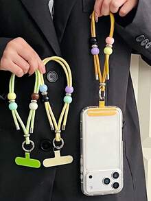 1pc Handmade Beaded Phone Lanyard, Premium Creative Wrist Strap, Unique Color Block Beaded Anti-Loss Wrist Rope, Sturdy Short Wrist Strap, Durable Nylon Braided Anti-Theft Lanyard, Suitable For Bags, Keys, Cameras, With Divider - Multicolor - View 3