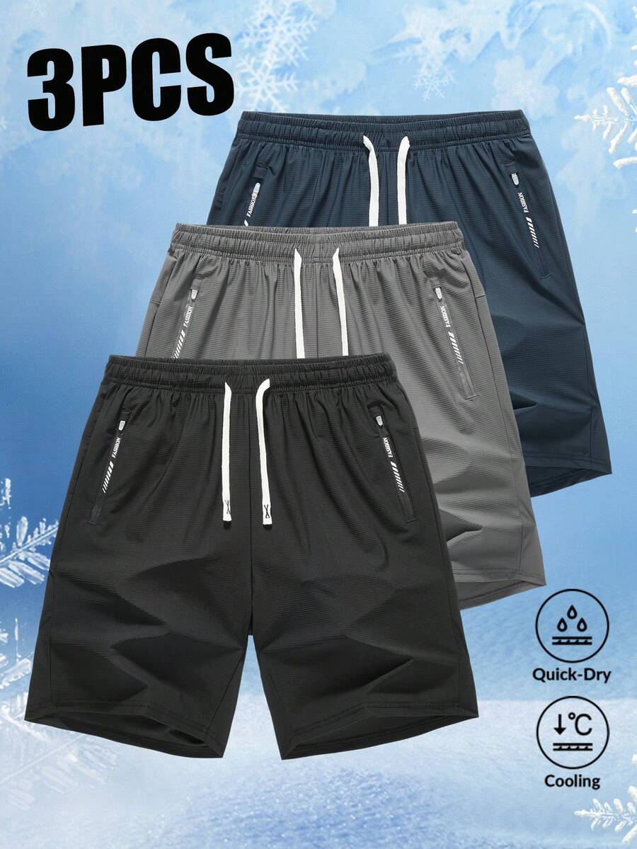 3pcs Men's Nylon Icy Silk Running Shorts, Summer Sports Workout Shorts - Multicolor - View 1