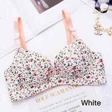 Sujetador sin aros de acero para mujer, tipo push-up, sin costuras, con estampado floral, ropa interior sexy. - Flor blanca - Ver 10