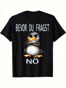 Funny German Text Penguin Graphic T-Shirt - "BEVOR DU FRAGST NO" Funny Saying With Cute Animated Penguin In Fashion Glasses - Regular Fit Crew Neck Te - 白色 - 查看 6
