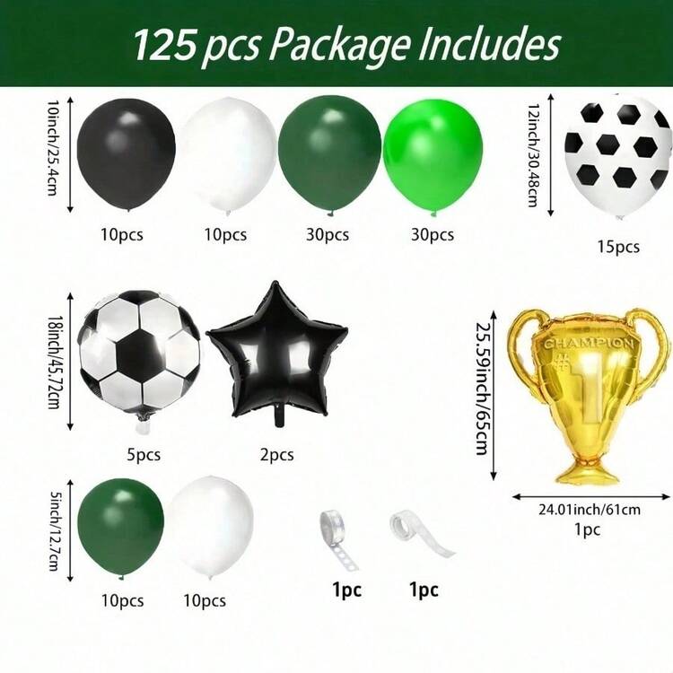 125pcs Soccer Theme Latex Balloon Arch Set, Suitable For Soccer Theme Birthday, Anniversary, Wedding Party Background Decoration And Home Decor - Football - View 2