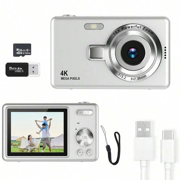 50MP Auto Focus 4K Face Detection 2.4" 16X Zoom Rechargeable Pocket Cinema Digital Video Camera - View 2