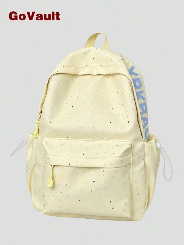 Soft Color Mini Dot Backpack With Side Letter Print, Lightweight Versatile Student Bag For Commute & Back-To-School, Teen Backpack