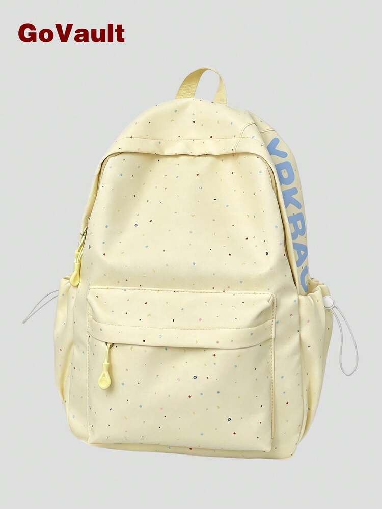 Soft Color Mini Dot Backpack With Side Letter Print, Lightweight Versatile Student Bag For Commute & Back-To-School, Teen Backpack - Multicolor - View 1