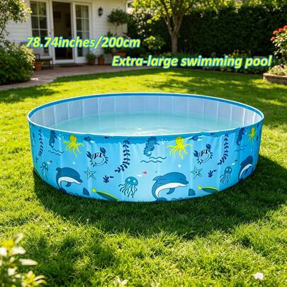78.74 Inch Large Round Outdoor Swimming Pool, No Assembly No Inflation Portable Water Play Pool