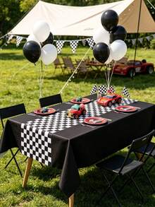 1pc Racing Theme Tablecloth, Black Racing Car Pattern Table Cover, Baby Shower Party Tablecloth, Racing Birthday Party Decoration, Gender Reveal Party Decoration Table Runner, Racing Theme Party Supplies, Racing Game Table Decoration, First Tooth Party Decoration, Welcome Newborn Party Decoration Table Runner, Racing Room Decoration, Home Decor, Outdoor Decoration Disposable Tablecloth, 1st Birthday Gift - Black Racing Car - View 9