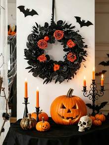 20/4pcs Halloween Black Artificial Branches, Halloween Artificial Pine Tree Flowers, Black Artificial Eucalyptus Branches With Leaves, Halloween Artificial Eucalyptus Flowers, For DIY Vase Bouquet, Gothic Home Style, Room Decor, Autumn Decor - Multicolor - View 6