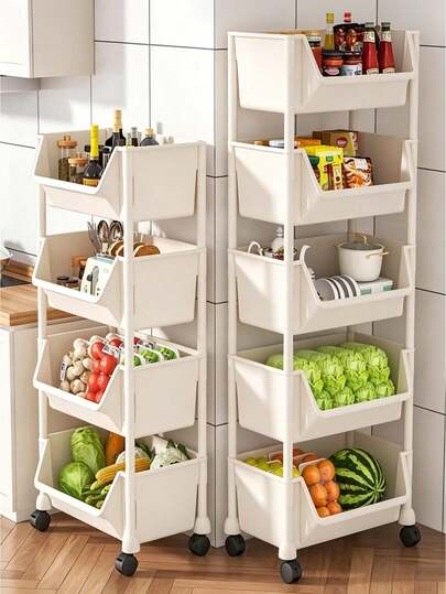 3/4/5-Tier Storage Cart, Practical Plastic Universal Wheel Cart With Casters, Mobile Storage Rack With Wheels, 360-Degree Rotating Design, Multi-Purpose Utility Cart, Bookshelf Trolley, Storage Cabinet, Decorations And Gifts