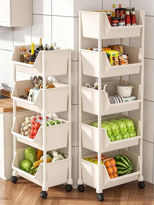 3/4/5-Tier Storage Cart, Practical Plastic Universal Wheel Cart With Casters, Mobile Storage Rack With Wheels, 360-Degree Rotating Design, Multi-Purpose Utility Cart, Bookshelf Trolley, Storage Cabinet, Decorations And Gifts