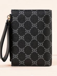 Vintage Litchi Textured Minimalist Women's Wallet, Premium Elegant Bifold Card Holder With Multiple Card Slots, Zipper Short Coin Purse With Letter Design - Black - View 4