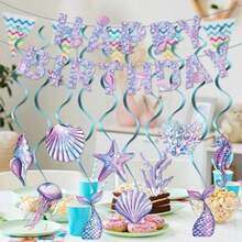 1 Set Décorations d'anniversaire sirène violette, Décoration de fête sirène, Fournitures de fête sirène sous , Bannière d'anniversaire sirène et décorations suspendues, Convient pour la décoration de fête d'anniversaire - Taille unique - Voir 2