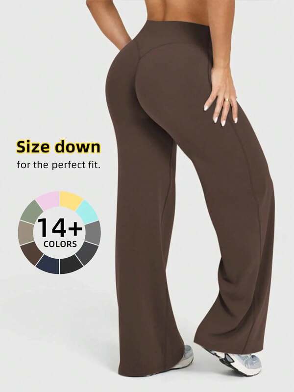 Pantalones rectos holgados con cintura alta y elasticidad para mujer, que realzan los glúteos, ideales para actividades al aire libre, aptos para yoga y pilates, cómodos para uso diario
