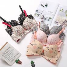 Sujetador sin aros de acero para mujer, tipo push-up, sin costuras, con estampado floral, ropa interior sexy. - Flor blanca - Ver 9
