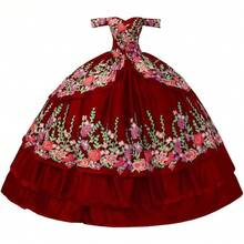 Vestidos de quinceañera con bordado floral con hombros descubiertos y temática mexicana, vestido de baile para mujer 2023 - Amarillo - Ver 8