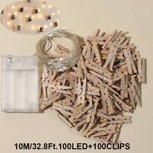 1pc 1-10m LED Copper Wire String Lights With Wooden Photo Clips, 10 Clips Per Meter (±2-3 Clips Error), Hanging Photo Cards Fairy Lights, Photo Wall Decoration Lights, Bedroom Atmosphere Decorative Light String, Suitable For Girls' Room Birthday Party Anniversary Home Decor - 銅色線 - 查看 17