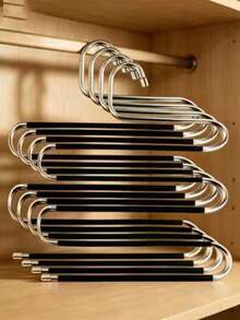 1/5pcs 5-Tier Multi-Function Anti-Slip S-Shaped Pants Hanger With PVC Anti-Slip - Black - View 10