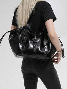 Cross-Border Premium Fashion Tote Bag For Women 2026 New Cool Large Capacity Handbag Rivet Shoulder Bag - Black - View 5