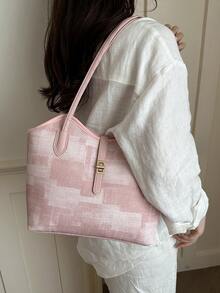 New Solid Color Light Luxury High-End Versatile Women's Shoulder Tote Bag - Pink - View 8