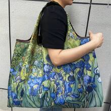 Women's Foldable Tote Bag, Large Capacity Shopping Bag, Oil Painting Style Bag, Washable Shopping Bag, Starry Night And Iris Pattern, Suitable For Commuting, Travel, Business Trip, Shopping, Back To School, Women's Gift, Holiday Gift, Birthday Gift - A - View 2