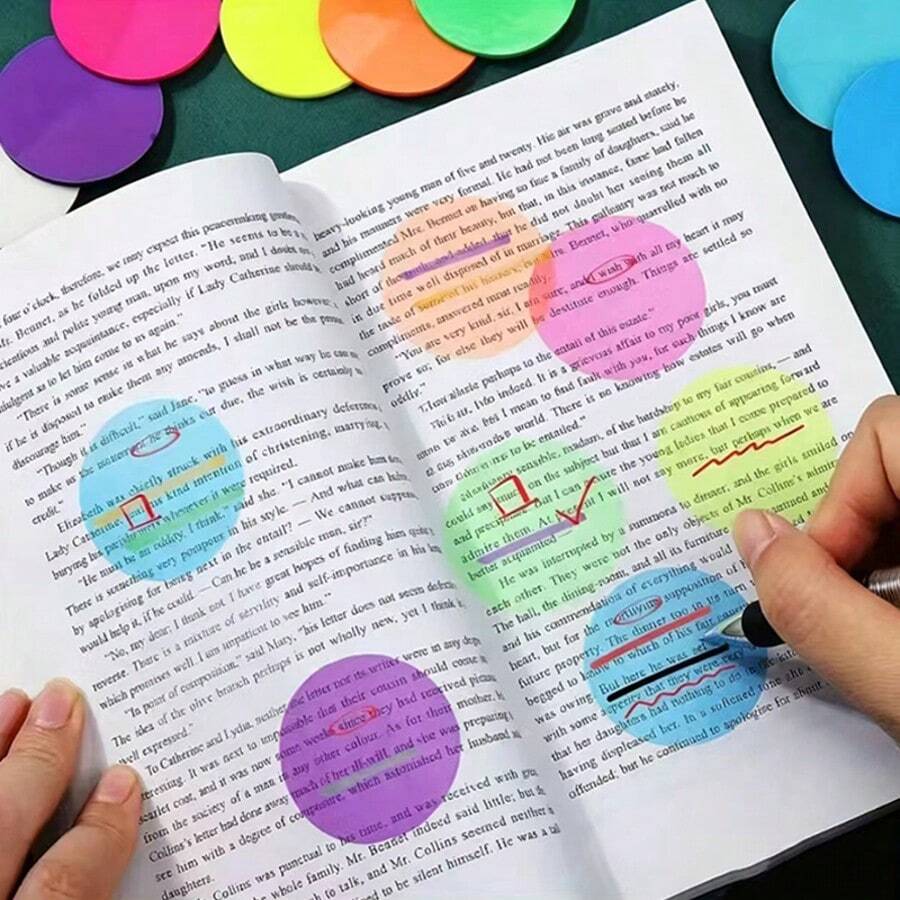 120pcs Transparent Sticky Notes Colorful (Random Color), Cute Round Transparent Memo Pads, Semi-Transparent Bookmark Page Clips Stickers, Planner Accessories Aesthetic Office & Study Supplies - Multicolor - View 1
