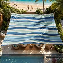 1pc Blue And White Striped Print Sun Shade Sail, Modern Fresh Style, Large Size, UV Protection, Sturdy Durable Easy Installation, Suitable For Beach Garden Patio Yard, Includes Rope - Multicolor - View 7