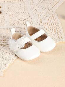 0-3-5 Months Spring/Autumn Newborn Infant Girl Solid Color Bow Cute Princess Shoes Suitable For Indoor/Outdoor - White - View 4