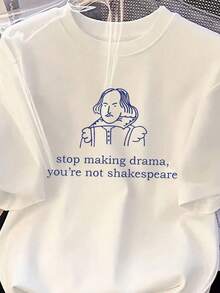 Women's Graphic T-Shirt With Funny Quote 2025 - "Stop Making Drama, You're Not", Casual Summer Outdoor Wear In White IB7Q - 白色 - 查看 3