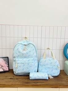 1 Set Back To School Backpack Set - College Style Bow/Floral Pattern Backpack, Includes Backpack, Lunch Bag And Pencil Case, Large Capacity With Laptop Compartment, Adjustable Shoulder Straps And Multiple Pockets, High Capacity School Backpack Set, Multi-Functional Daypack Set, Suitable For Girls/College Students/Graduate Students Daily Use/Vacation/Travel/Back To School - Multicolor - View 14