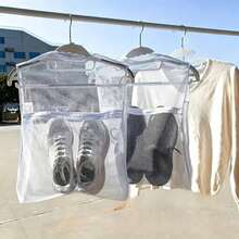 1PC Thickened Breathable Mesh Shoe Drying Bag, Hanging Laundry Mesh Bag With Zipper For Sneakers, Shoes & Clothes, Reusable Shoe Wash Bag, Laundry Storage Organizer, Hanging Drying Net, Closet Organization, Dorm Home Travel Essentials - Multicolor - View 3