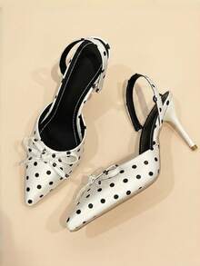 Niche High Heel Leopard Print Closed Toe Sandals Fairy Shoes New Summer Elegant Pointed Toe Bow Knot Pumps - White - View 2