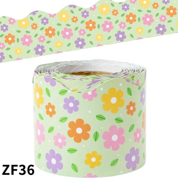 393.7 Inches/Roll Green Colorful Mini Floral Design Bulletin Board Sticker, Classroom Office Blackboard Decoration Decal
