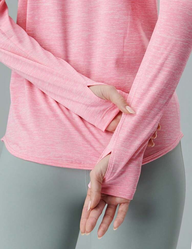 Paquete de 4 camisetas de manga larga para mujer con agujeros para el pulgar, camisetas de entrenamiento atléticas de ajuste seco con cuello redondo - Negro, morado, turquesa, rosa degradado - Añade 4