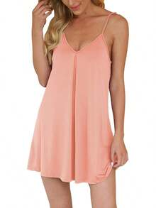 Camisón AUHEGN para Mujer, Ropa de Dormir Holgada, Vestido de Pijama con Cuello en V, Camisón Suave sin Mangas - Verde militar - Ver 9