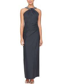 Alex Evenings Adelgazar Lado Largo Vestido Fruncido con Cascada Volantes Falda Vestido para Ocaciones Especiales para Mujer - marino - Ver 9