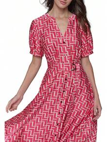 Vestido Midi Informal para Mujer con Mangas Cortas Abullonadas y Dobladillo Tipo Hanky - Combo Galleria - Ver 6